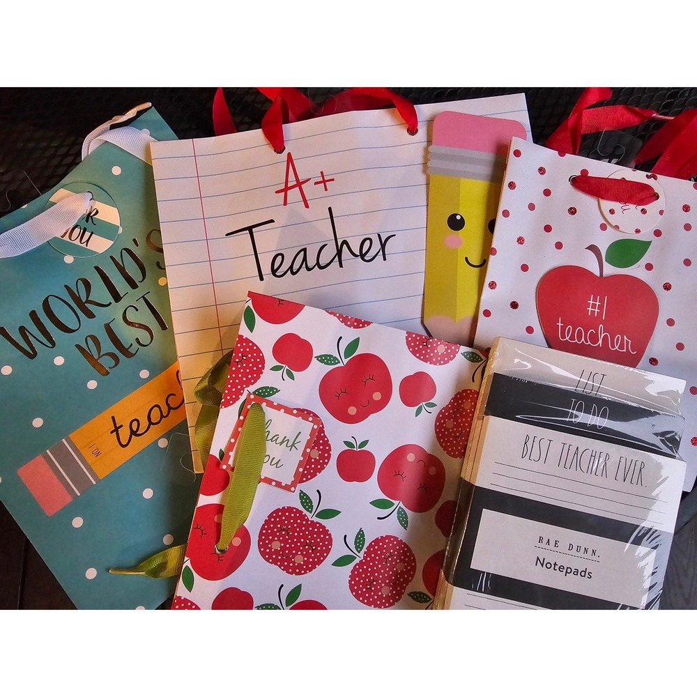 Rae Dunn Best Teacher Ever Notepads and 5 Teacher Appreciation Gift Bags Set